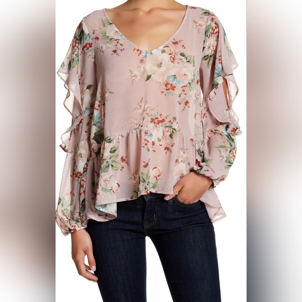 Women's Halogen Pink Ruffle Cold Shoulder Top‎ Size 2X